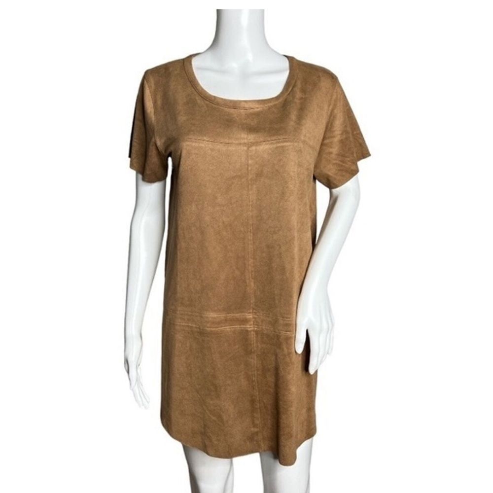 Olivaceous faux suede short sleeve mini dress scoop‎ neck, size large